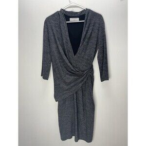 MM. Lafleur Casey  Grey Black Houndstooth Ruched Faux Wrap Jersey Dress Wool  L
